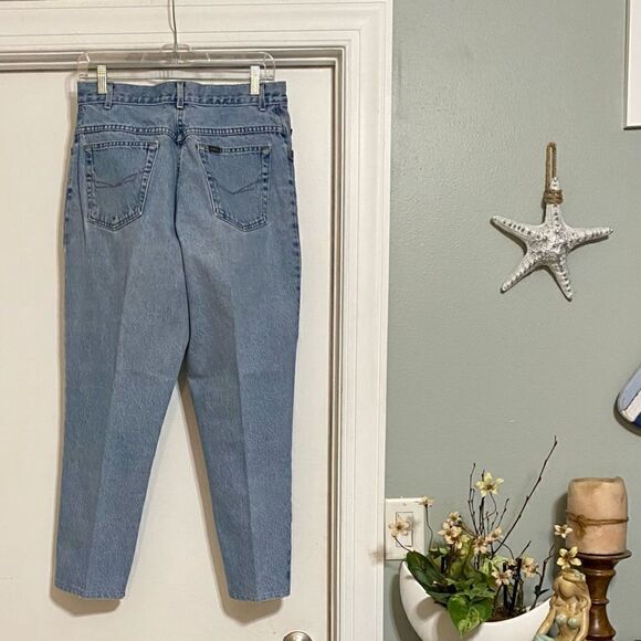 Vintage CHIC 12 Petite High Waist Retro Mom Jeans Light Wash Denim Tapered Leg - Picture 2 of 9